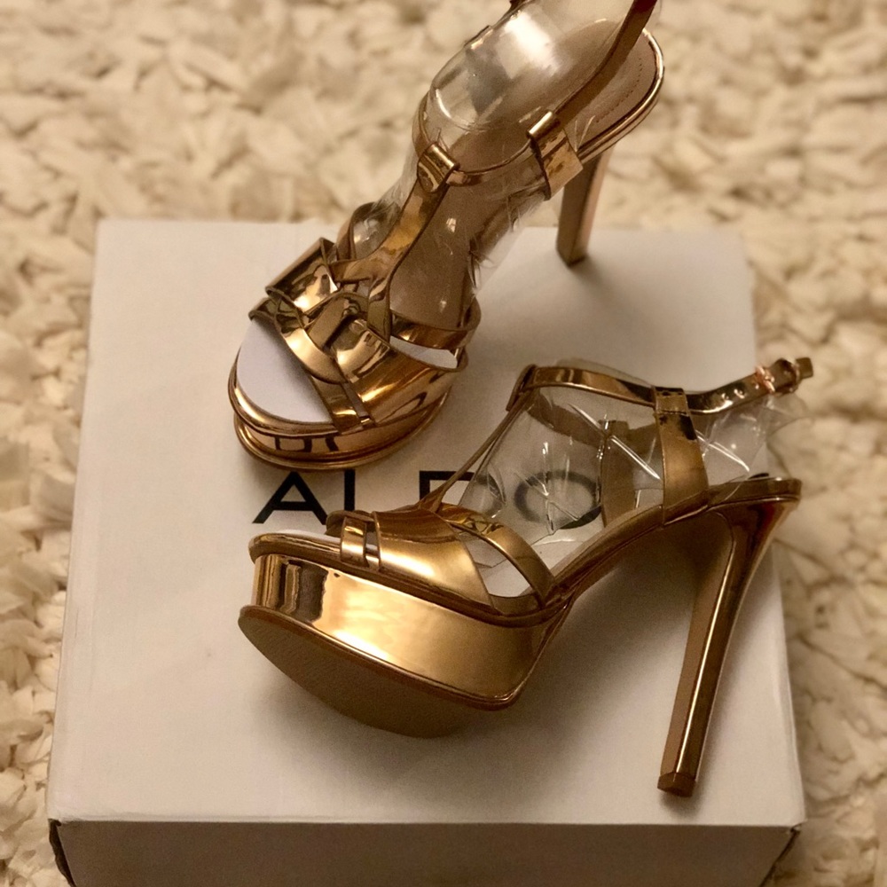 NIB! ALDO Gold Stiletto Sandals - Picture 6 of 7